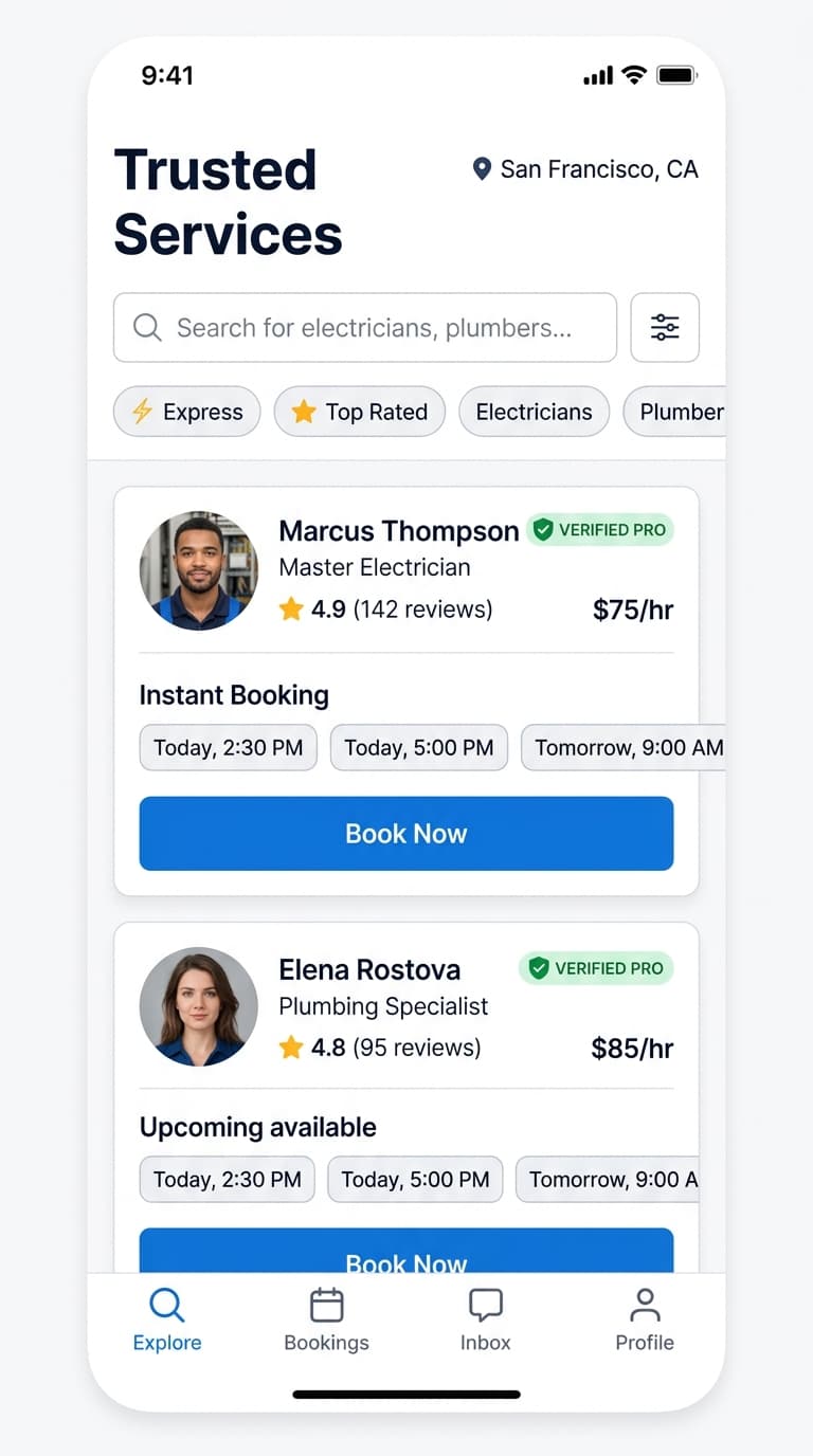 Neighbour trusted local services mobile interface